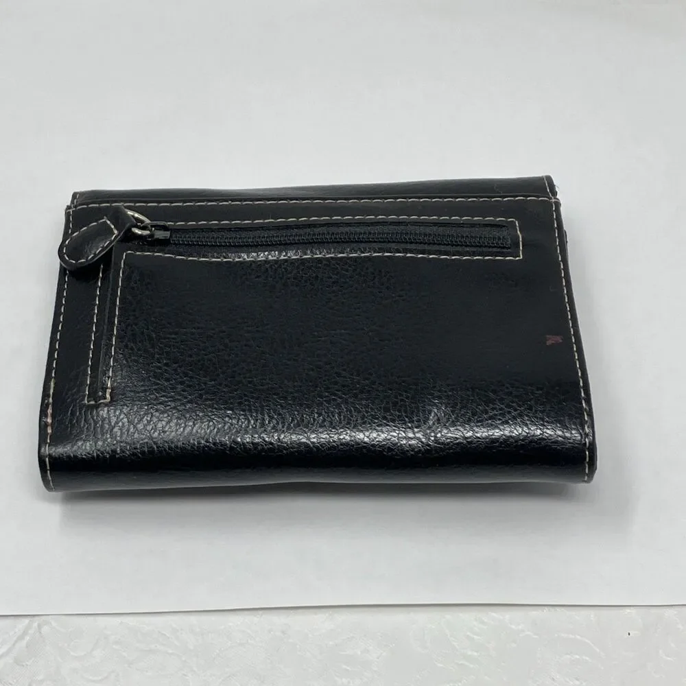Liz Claiborne Wallet Womens Black Leather Tri-Fold Credit Cards ID slots Pocket